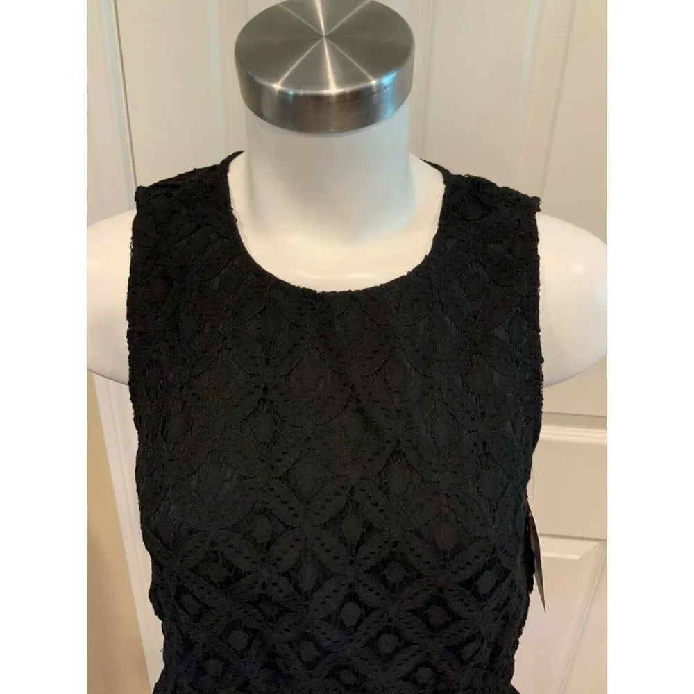 Michael Michael Kors Black Floral Lace Peplum Tank Top, Size Small
